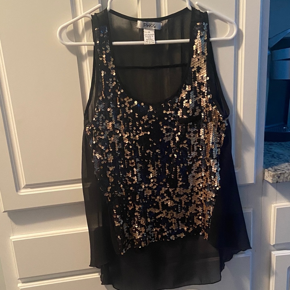 Pinky Black Sheer Camisole with Gold Sequins